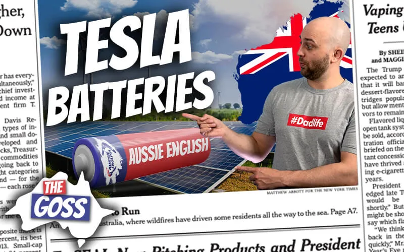 pete smissen, host of aussie english, the goss australia, talks to ian smissen father, talks about giant tesla battery in australia, tesla battery project australia